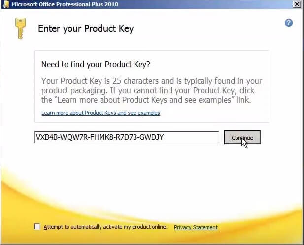 Enter Microsoft Office License Key